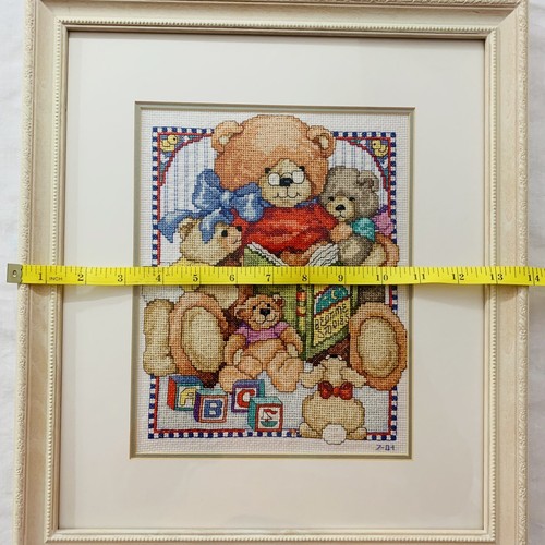 Bear Collector Cross Stitch Teddy Bear Frame Nursery Rare Fully Framed With Mat