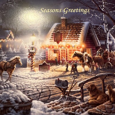 Vtg UNUSED Christmas Card Terry Redlin Sweet Memories Toy Store Street  W/Env