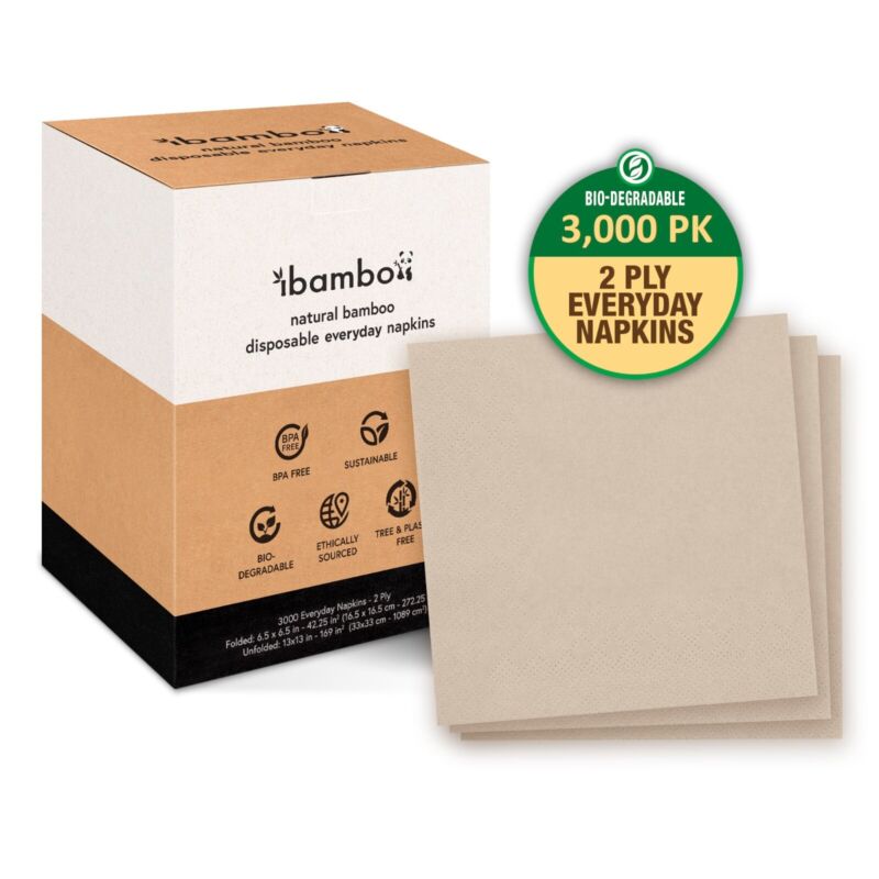 Ibambo 3000 Pack Bamboo Everyday Lunch/Dinner  Napkins 2Ply Ecofriendly  Napkins