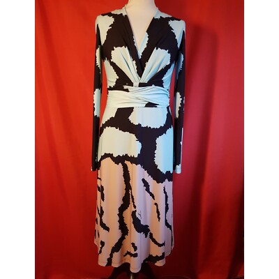 ISSA Light Blue Light Brown Black Dress Size 10