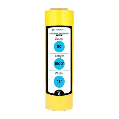 8 Rls 18''x1500' Cast Packing Stretch Film Shrink Hand Wrap (80 Ga) Dark Yellow