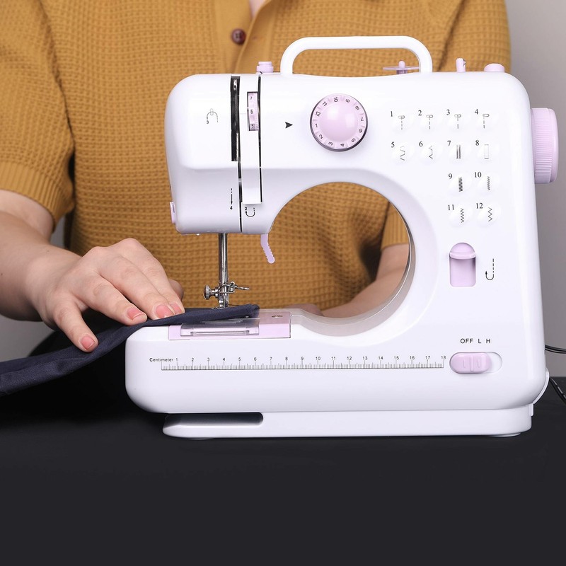 12 Stich Elektrische Mini Nähmaschine Doppelgewinde Handnähen LED Fußpedal