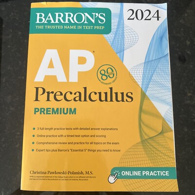 Barron s 2024 AP Precalculus Premium Review 3 Full-Length Practice Tests NEW