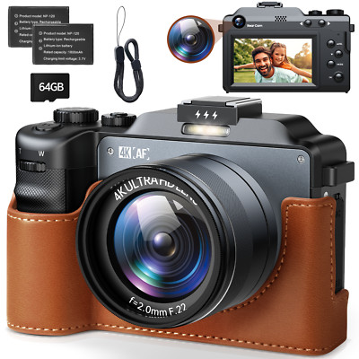  4K Digital Camera for Photography and Video 64MP Auto-Focus Anti-Shake Vlogging