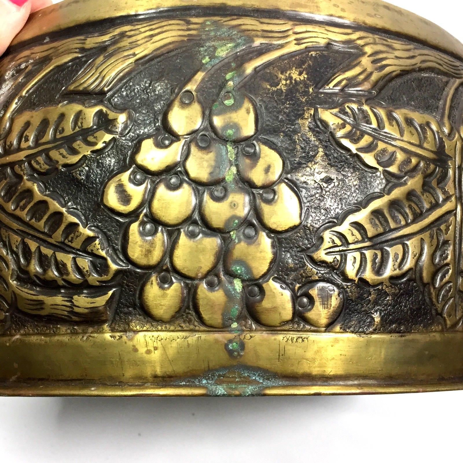 Large Embossed Brass Round Container Storage Box Ornate Filigree Lid