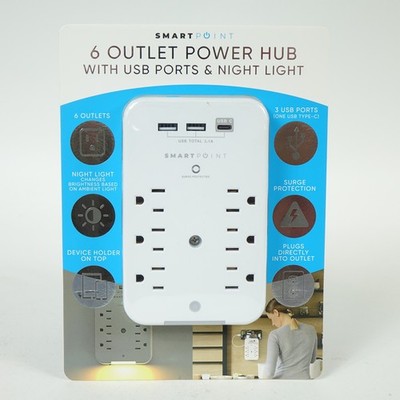 6 Outlet Power Hub USB & Type C Charging with Phone Holder - New