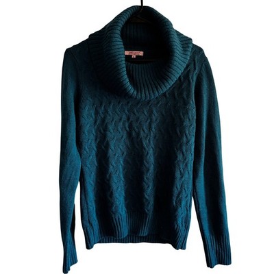 Hekla & Co Italy Teal Blue Wool Blend Cable Knit Cowl Neck Sweater Womens Large
