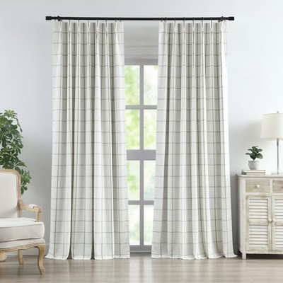 Vision Home Sage Green Plaid Linen Pinch Pleated Full Blackout...