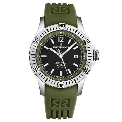 Pre-owned Revue Thommen Men's 'air Speed' Black Dial Green Strap Automatic 16070.4634
