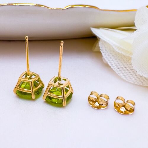 Solid 10k Yellow Gold Genuine Peridot 6mm Stud Earrings, New - Picture 12 of 12