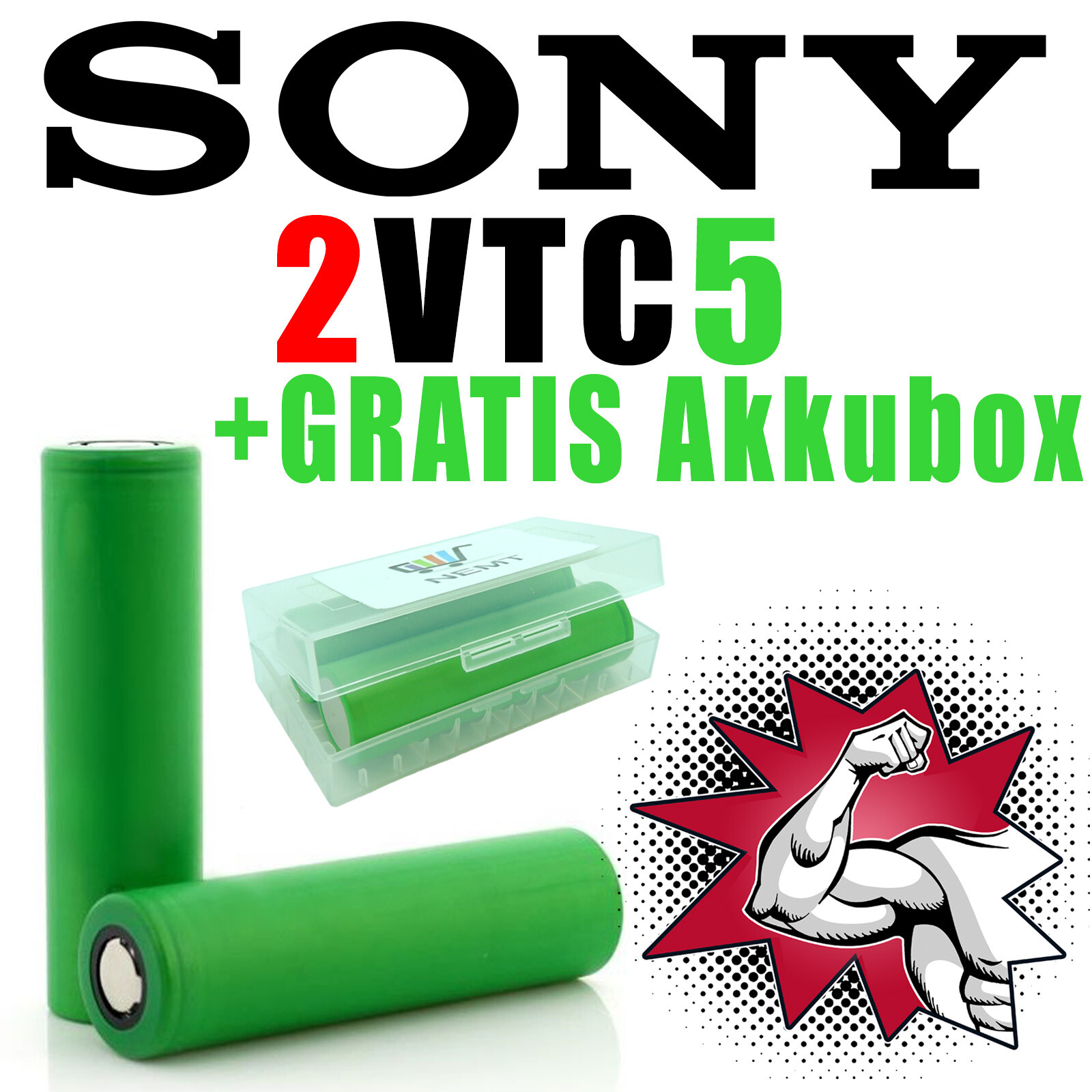 2 x 18650 Sony Konion LithiumUS18650VTC5  Ionen 30A , 2600mAh inkl. Akkubox