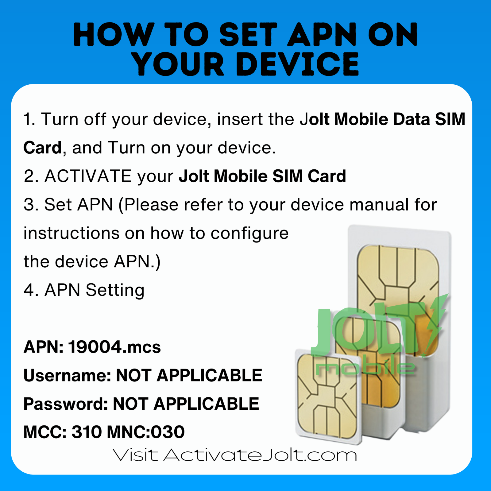 Jolt Mobile AT&T Data SIM Card | 500MB WiFi MiFi 5G 4G LTE Broadband IoT Device