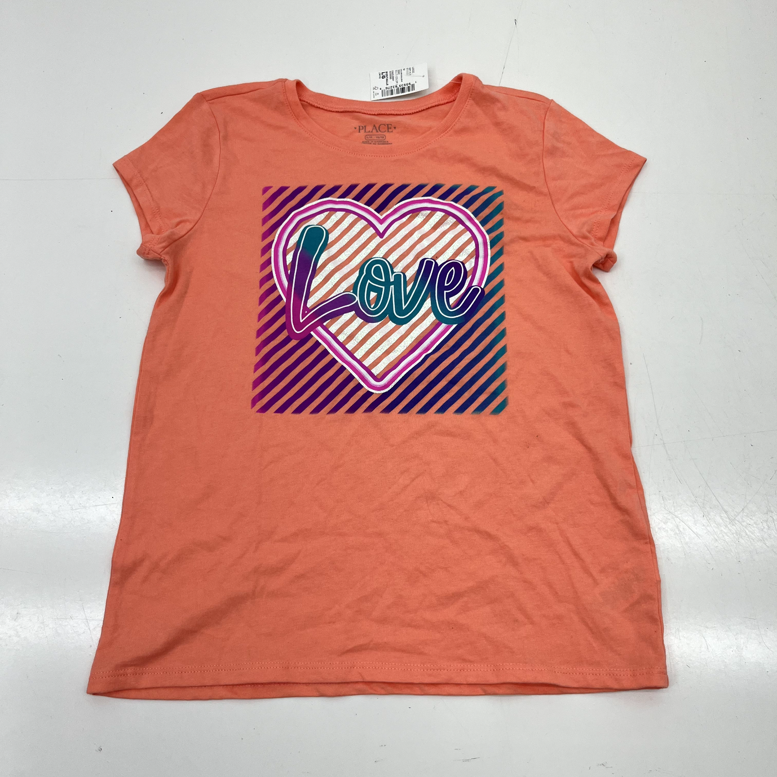 The Childrens Place Orange Heart Graphic Print Short Sleeve