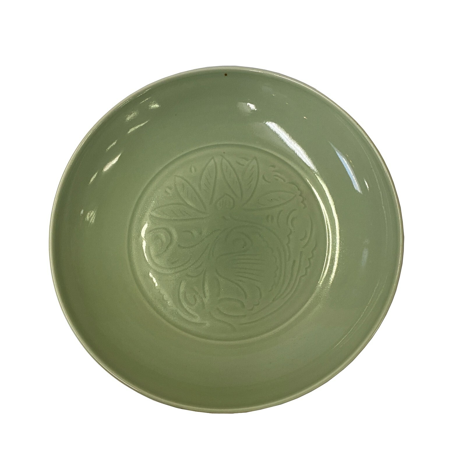 Chinese Celadon Green Flower Underlay Fengshui Porcelain Plate ws1927S Chinese Celadon Green Flower Underlay Fengshui Porcelain Plate ws1927S