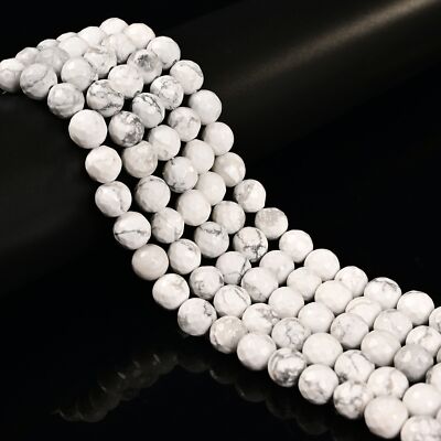 White Howlite Faceted Round Beads 2.5mm 6mm 8mm 10mm 15.5'' Strand