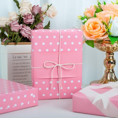 Yarcony Reversible Wrapping Paper Roll - 17 Inch X 33 Ft Polka Dots White on ...