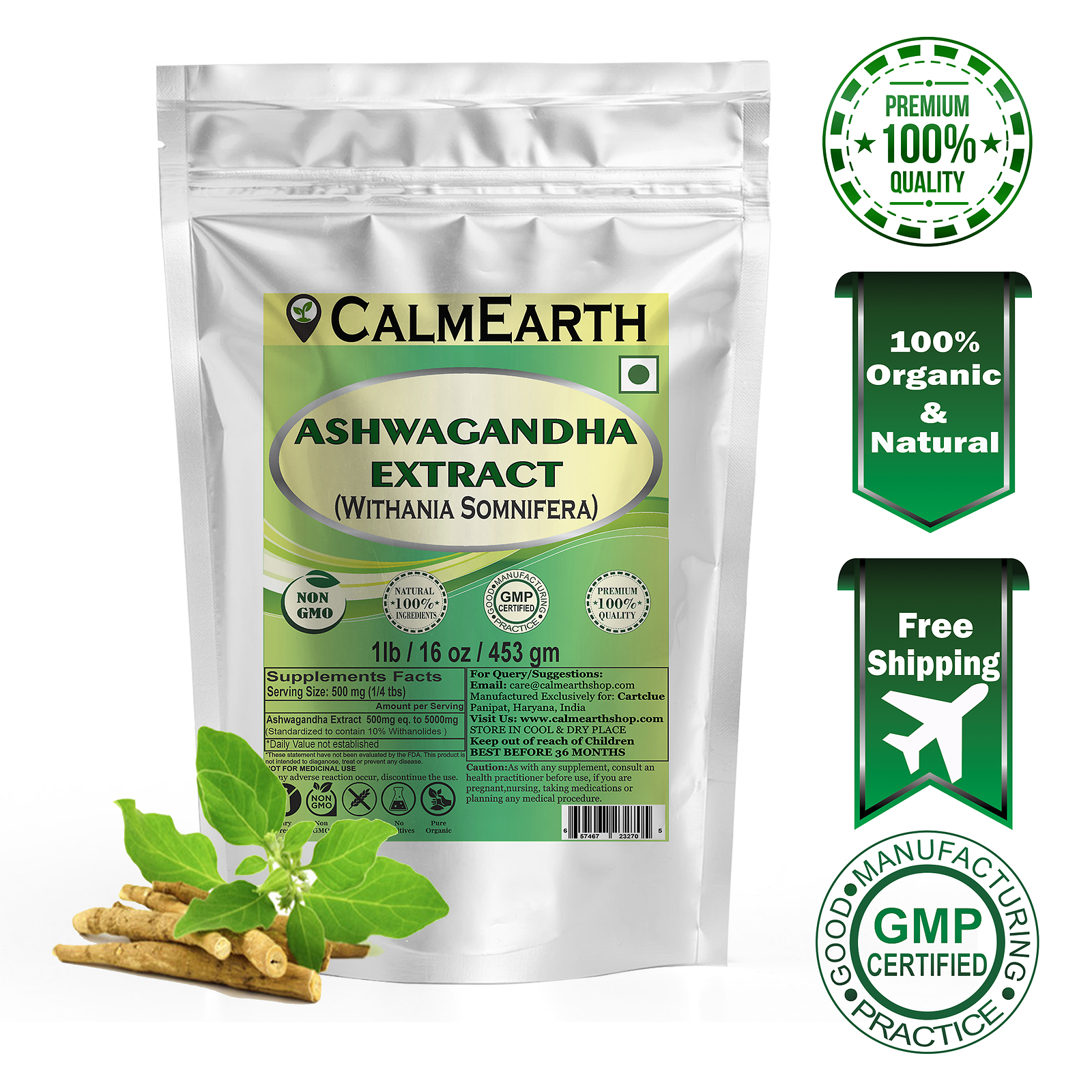 CalmEarth Ashwagandha Root Extract Powder 10% Withanolides Withania Anti-stress