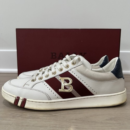BALLY of Switzerland WILSY White Leather SNEAKERS Red Stripe EU 41
