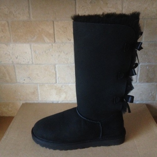 Pre-owned Ugg Triple Triplet Bailey Bow Ii Black Water-resistant Tall Boots Size 8 Womens