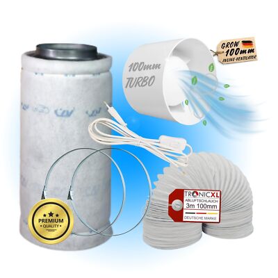 Grow Abluft Set 100mm leise Belüftungsset für Growbox Aktivkohlefilter Lüfter Ab