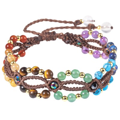 begavet 7 Chakra Crystal Stone Braided Adjustable Strand Beaded Bangle Bracelets