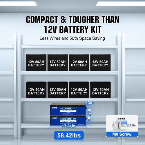 48V 50Ah 100Ah Metal Case LiFePO4 Lithium Battery Deep Cycle BMS Golf Cart Solar