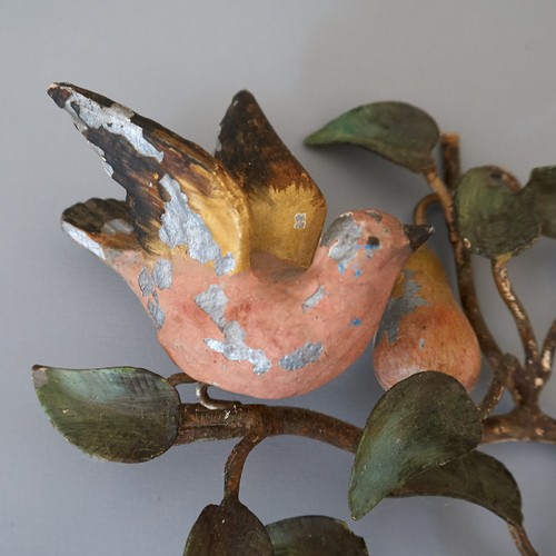 VTG Pair Shabby French Chic Toleware Wall Sconce Candle Holder Birds Pears x 2