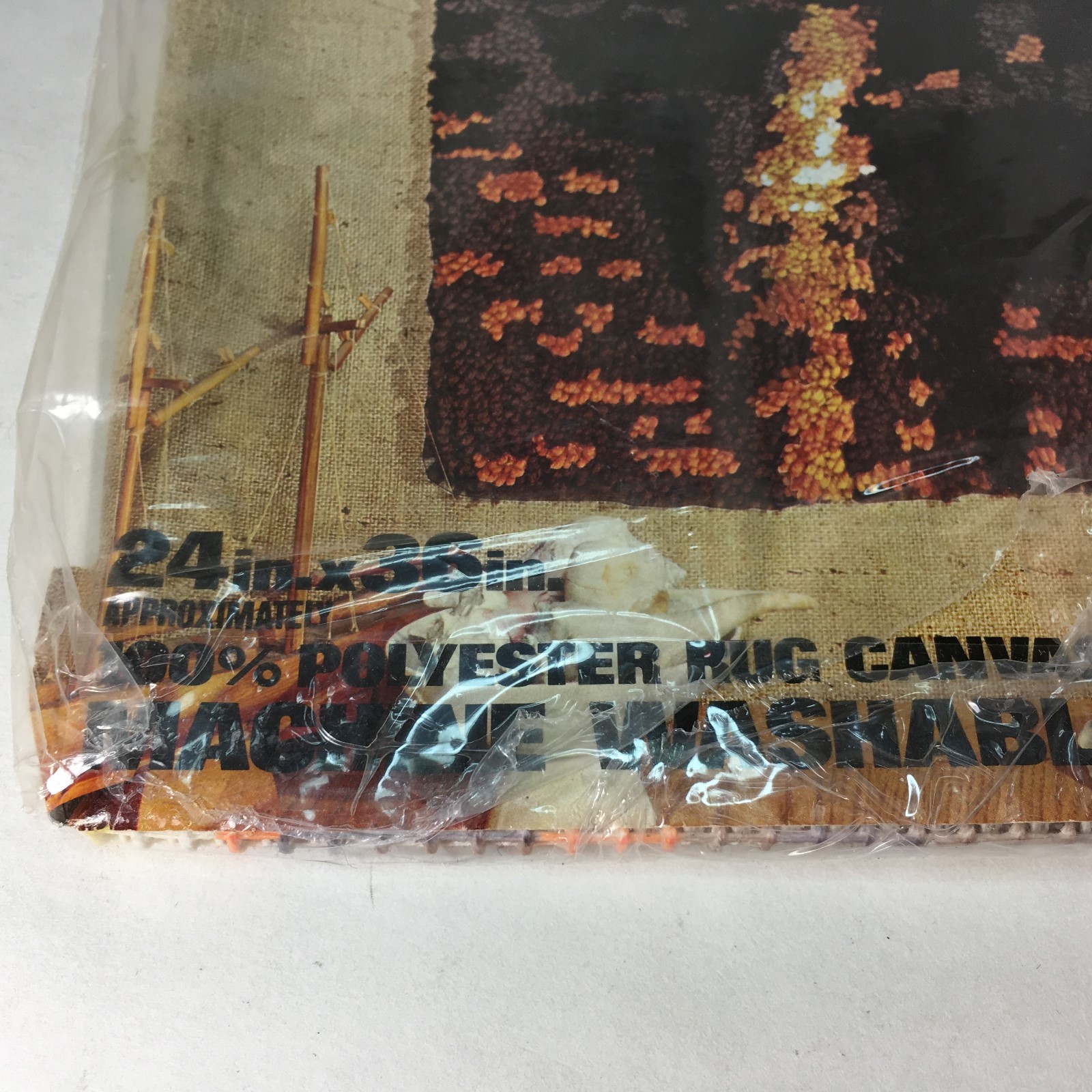 Vtg Latch Hook Rug Canvas-Only-Red Heart Sailboats Sunset Tropical 24