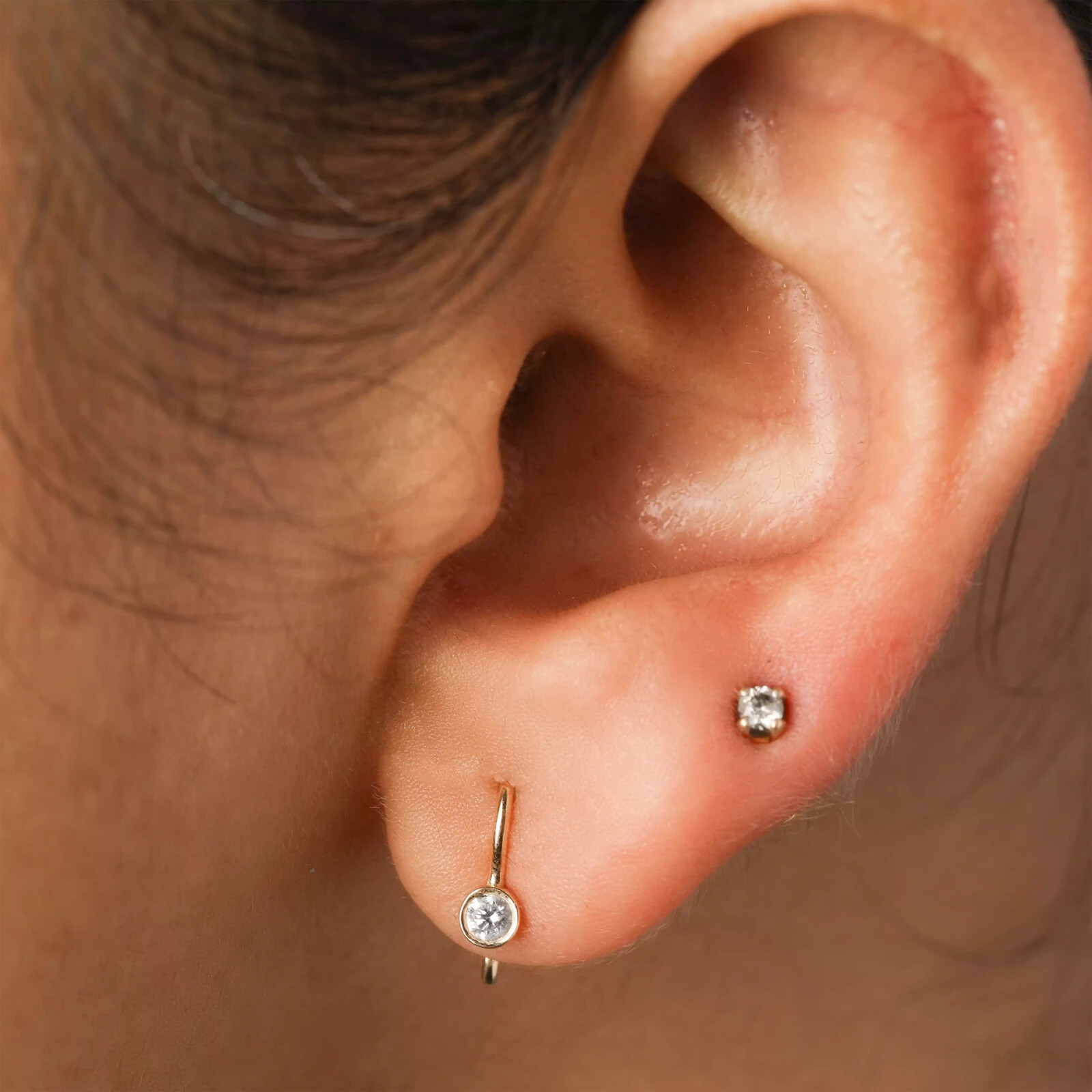 Pre-owned J.o.n 14k Gold Genuine Bezel Diamond Studs Fine Jewelry Earrings In White/colorless