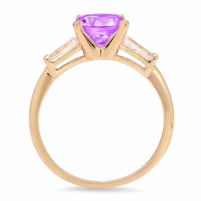Pre-owned Pucci 2 Ct Round 3 Stone Real Amethyst Classic Bridal Statement Ring 14k Yellow Gold In D
