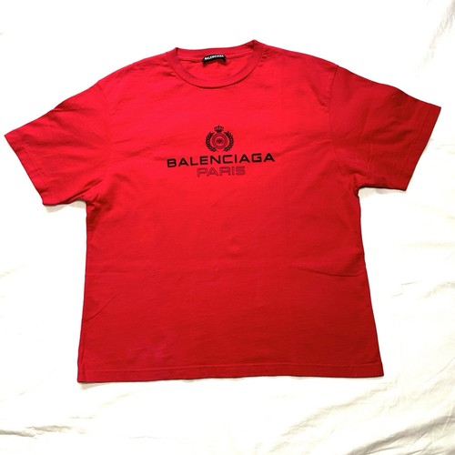 Balenciaga Paris BB Logo Print Red T-Shirt - Size L - Made