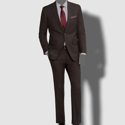 $375 Perry Ellis Men's Gray Sharkskin Slim-Fit Comfort Stretch 2-Piece Suit 42R