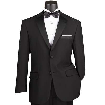 LUCCI Men's Black Tuxedo Suit w/ Sateen Lapel & Trim Classic
