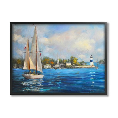 Sailboats Ocean Landscape Black Framed Giclee Art Design by Allayn Stevens