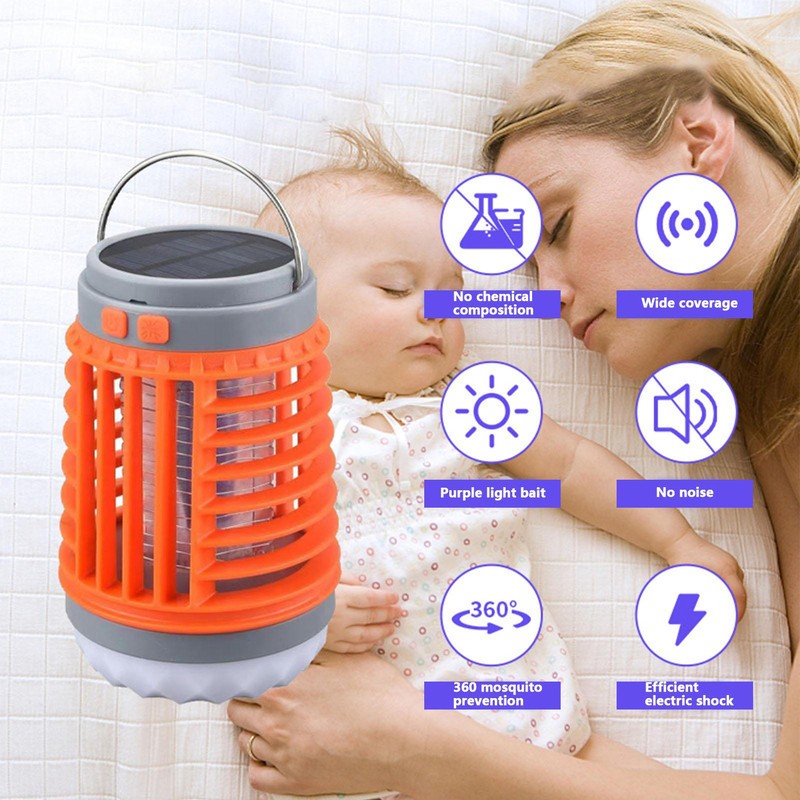 Outdoor Solar Mosquito Killer Lamp Camping Light LED Electric Fly Insect Zapper