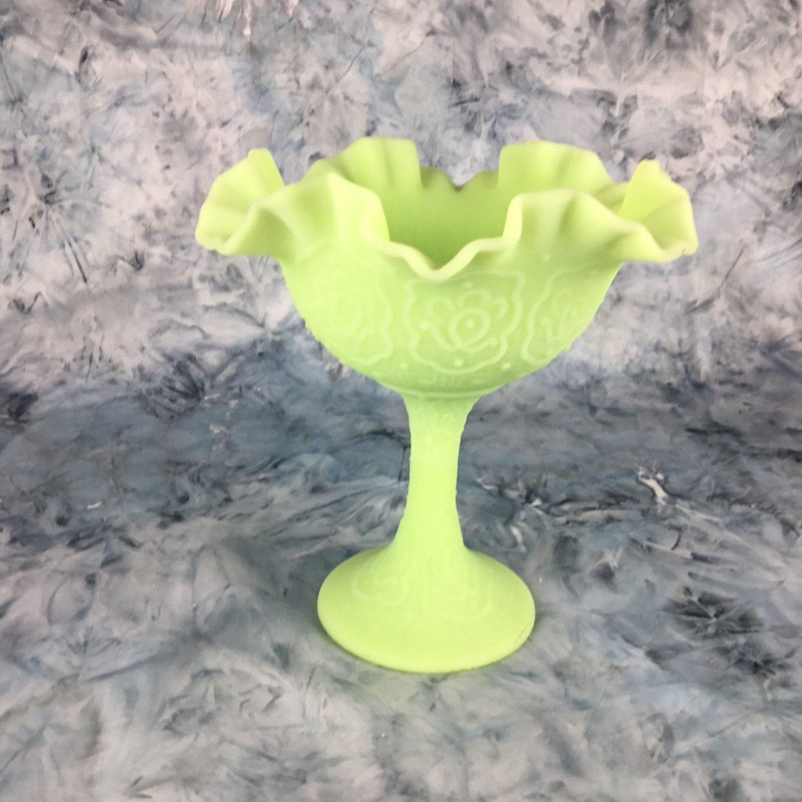 Fenton Glass Lime Sherbert Green Satin Pedestal Dish Persian Medallion Design