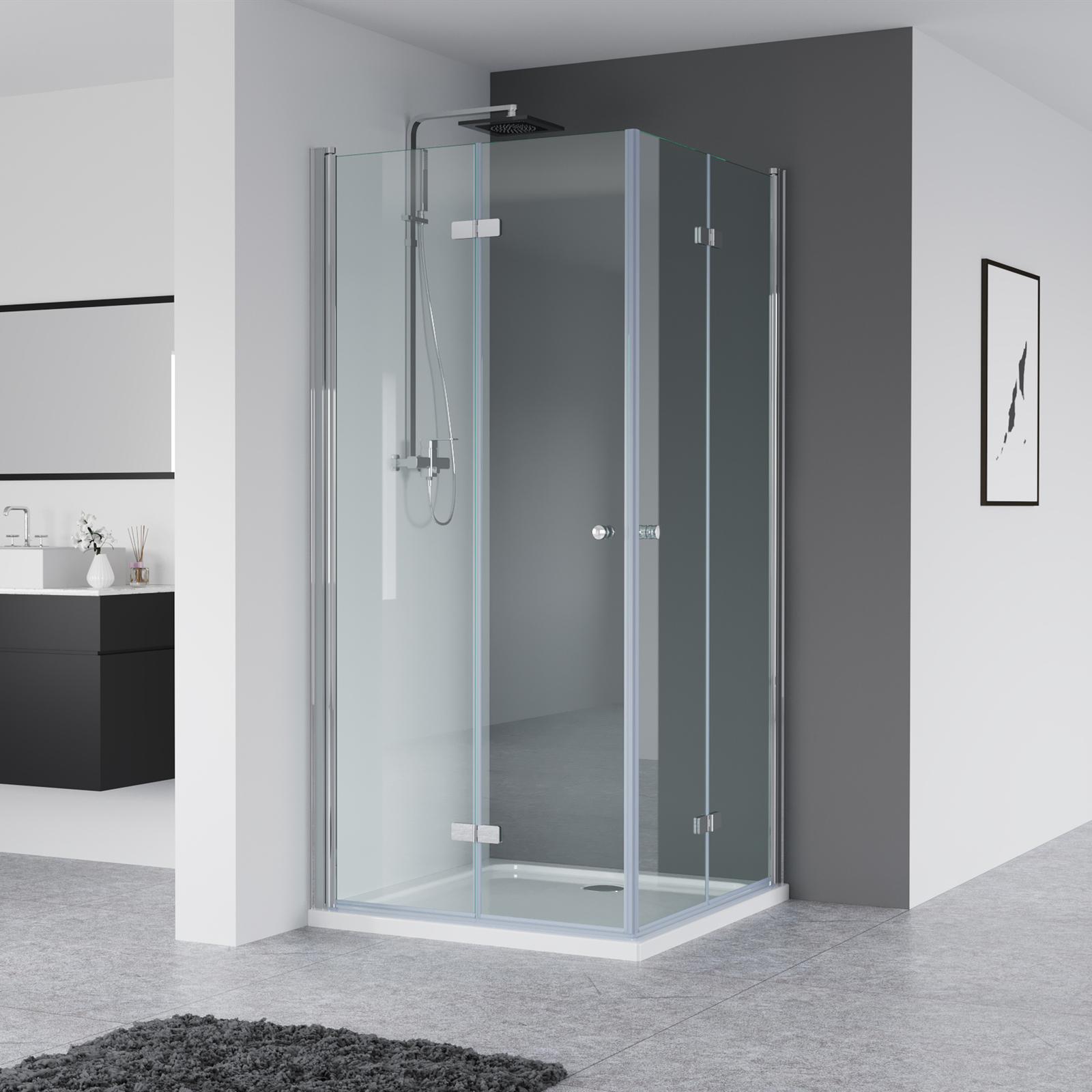 IMPTS Eckeinstieg Duschkabine 180° Falttür Dusche Duschtür mit/ohne