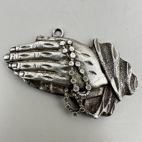 Praying Hands Rosary Pendant Signed 1OfAKind 925 Sterling Praying Hands Rosary Pendant Signed 1OfAKind 925 Sterling