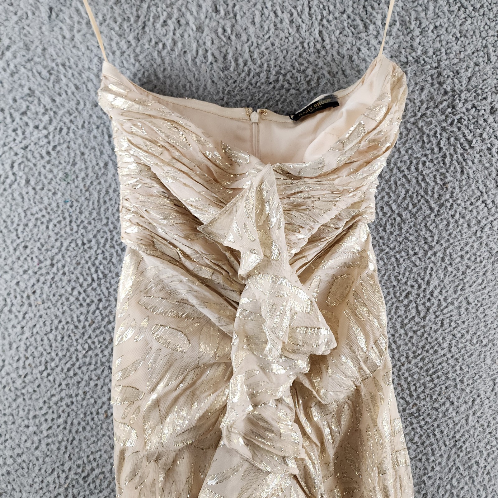 Ramy Brook Goldie Strapless Metallic Silk-Blend Dress Womens 4 Gold Ruffle Front - Picture 3 of 16