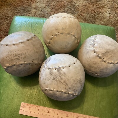 Debeer Vintage Gym Balls Clincher Softballs 14 Inch XF 14 Lot of 4 Leather