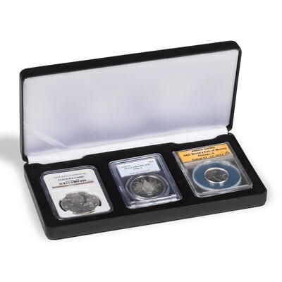 Black Leatherette Box for 3 Coin Slabs - PCGS NGC ANACS up to 2 1/2 x 3 3/8''
