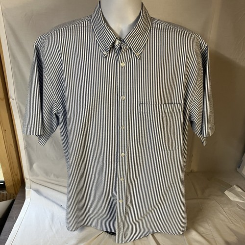 Arrow Mens Seersucker Shirt Blue White Stripes Cotton Blend