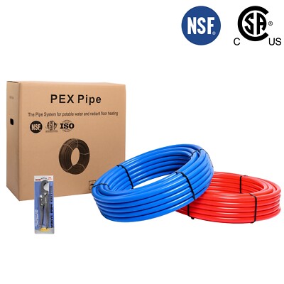 EFIELD 2 Rolls 1/2'' x100 Ft(200FT) PEX Pipe Red, Blue & Cutter For Potable Water