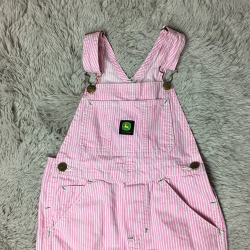 John Deere Toddler Girls Sz 6 Denim Overalls Bibs Pink White Striped