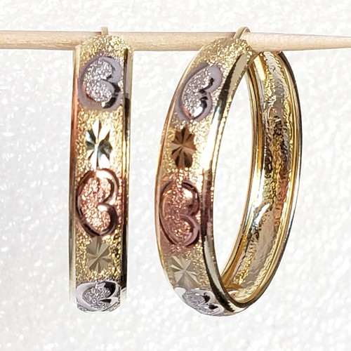Pre-owned Pink Solid 14k Gold Hoop Earrings Hearts Yellow White Rose 1 Inch Long