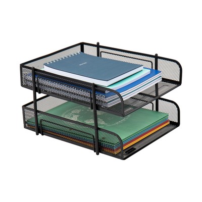 Stackable Paper Tray Desktop Organizer File Storage Office Metal Mesh 10.5'' L...