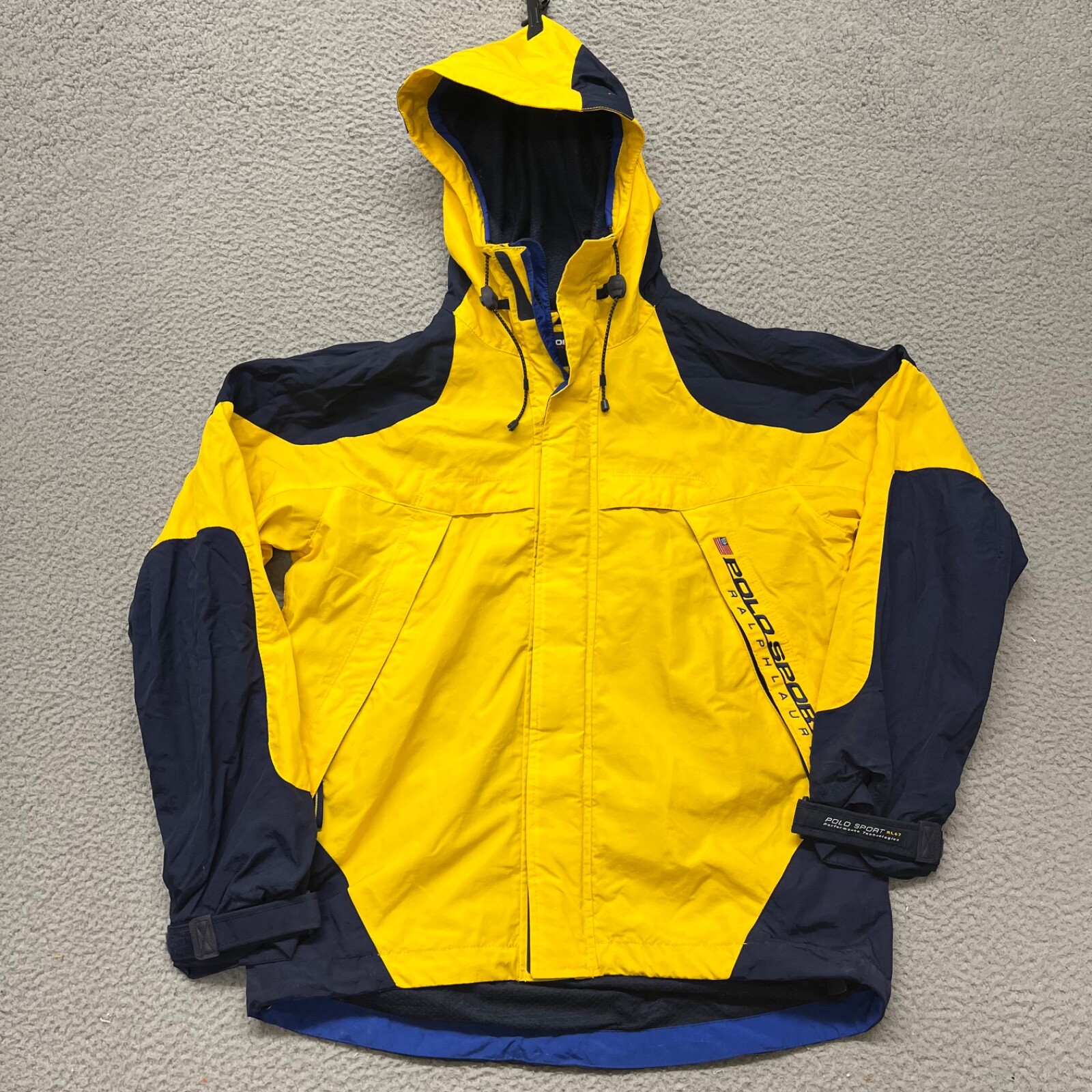 Vtg Polo Sport Jacket Mens M Yellow RL67 Windbreaker Hooded
