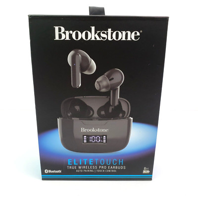 Brookstone Elite Touch Black Case Bluetooth 8 Hours True Wireless Pro Earbuds