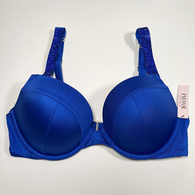 Victoria Secret 36B SEXY TEE Push Up Bikini Top Bling Shine Strap Blue Oar