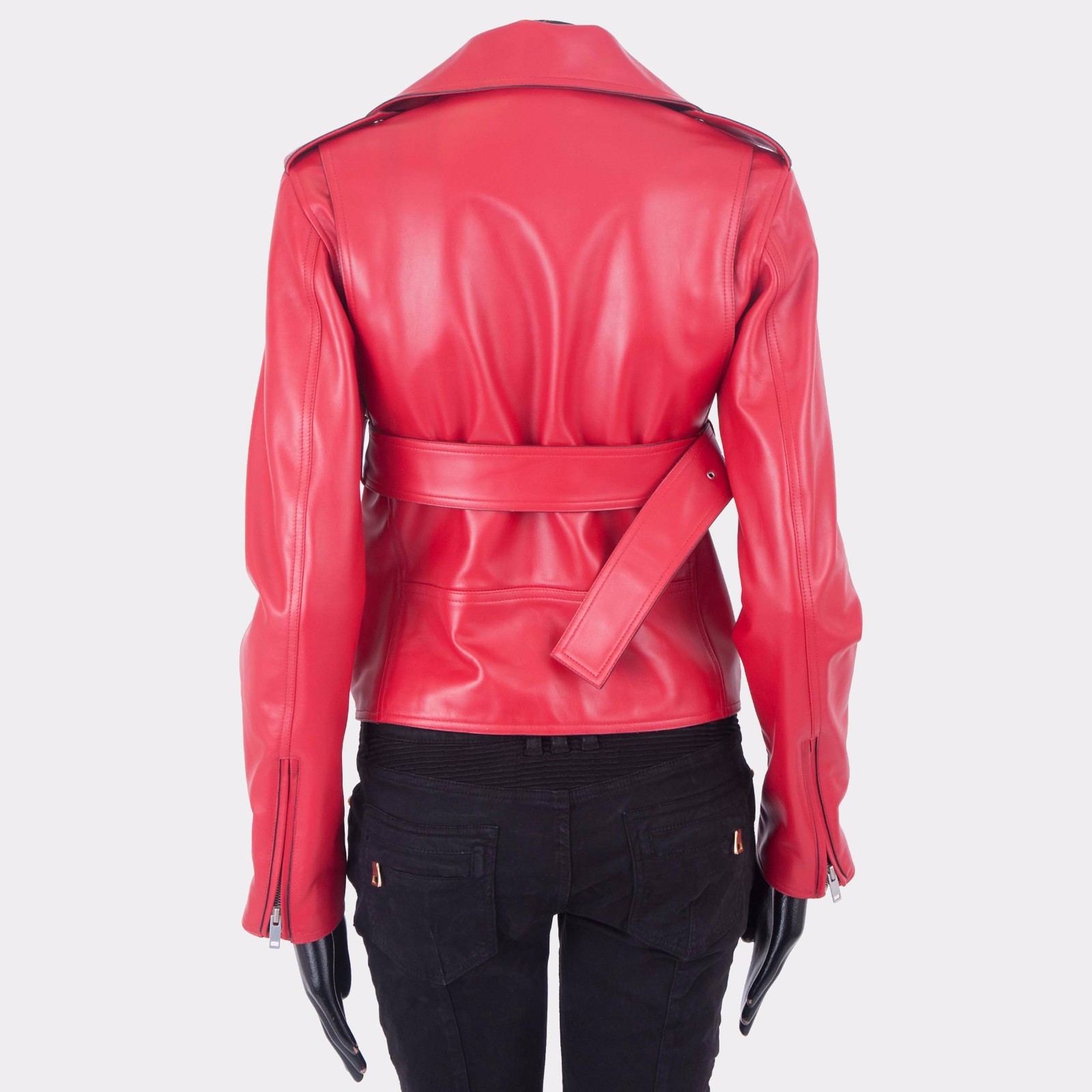 CELINE 3950$ Red Leather Biker Jacket - Waist Belt CELINE 3950$ Red Leather Biker Jacket - Waist Belt